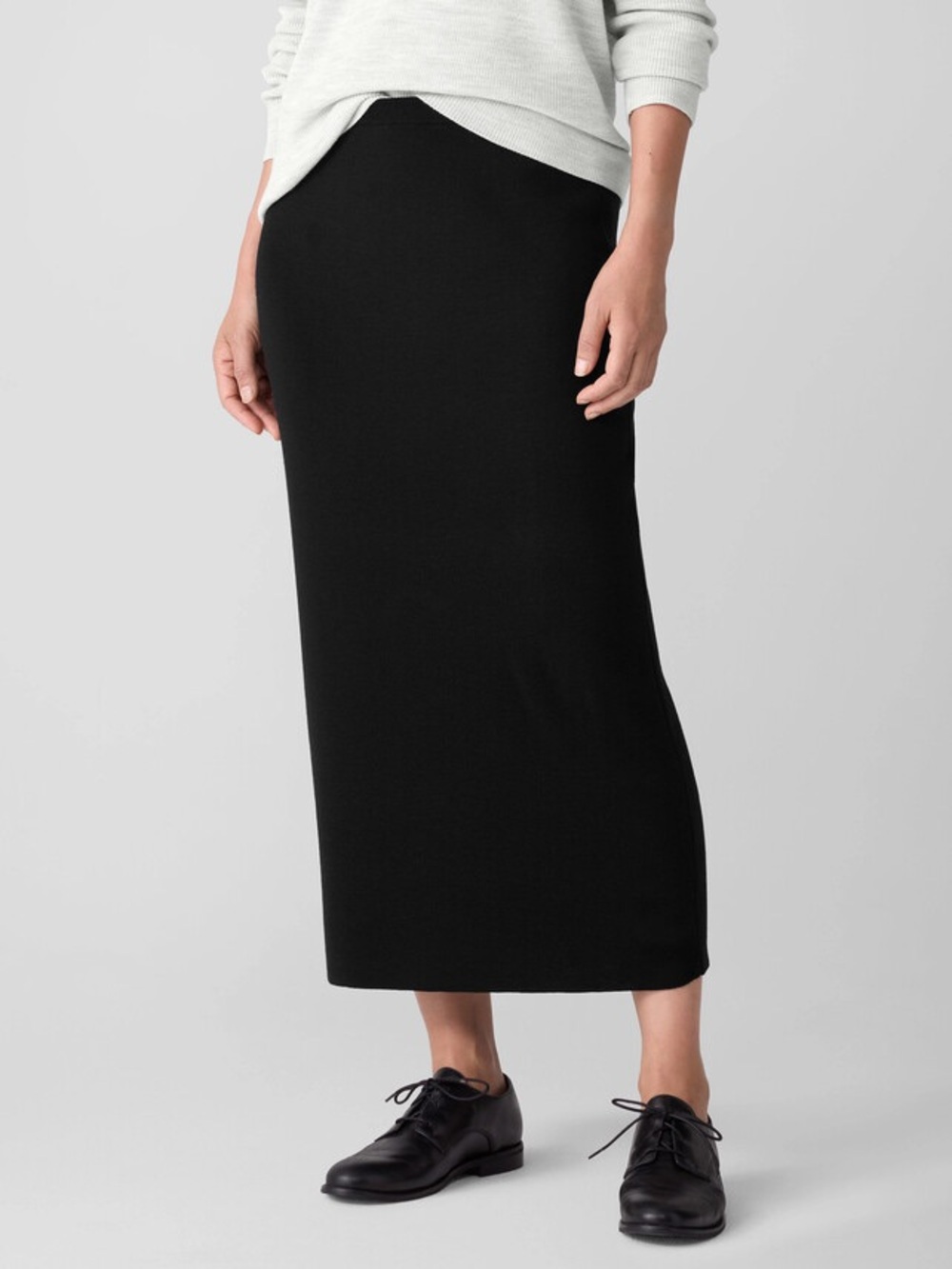 Eileen Fisher 100% Wool Pencil Skirt Black M Medium Lagenlook Minimalist Luxury